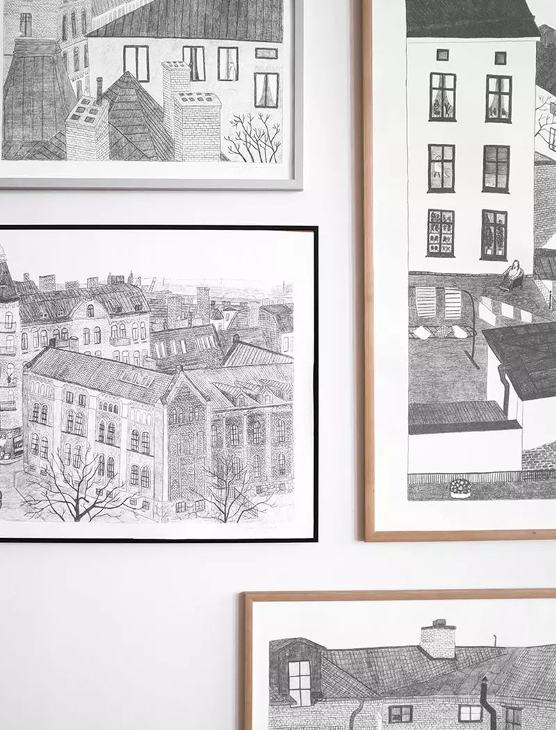 Fine Little Day Poster - Old City Pencil Sketch by Mona Johansson