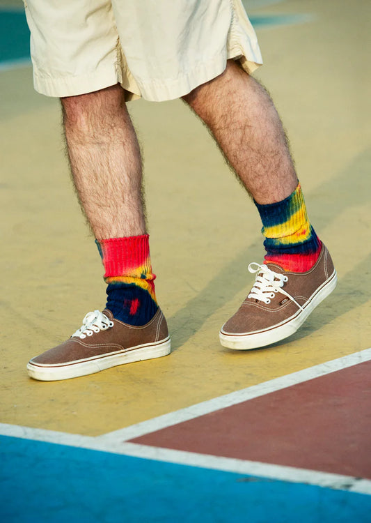 Rototo Tie Dye Chunky Ribbed Crew Socks - Light Brown/Beige