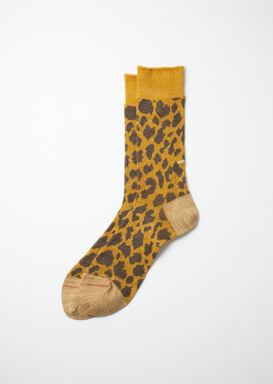 Rototo Organic Cotton & Recycle Polyester Socks "LEOPARD" (Yellow/Beige)