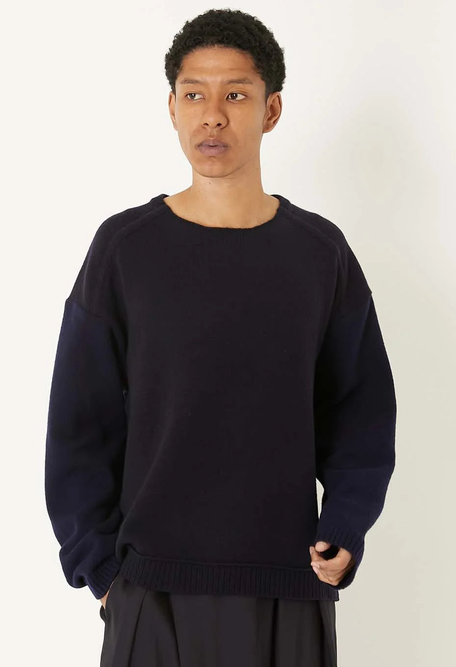 Blue Blue Japan Unisex Knitted Yak Cashmere Mixed Crewneck Pullover - Dark Navy