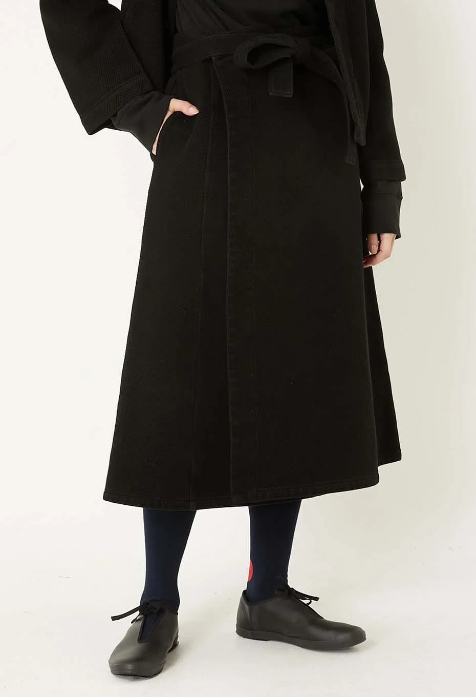 Blue Blue Japan Nijuori Sashiko Wrap Skirt - Black
