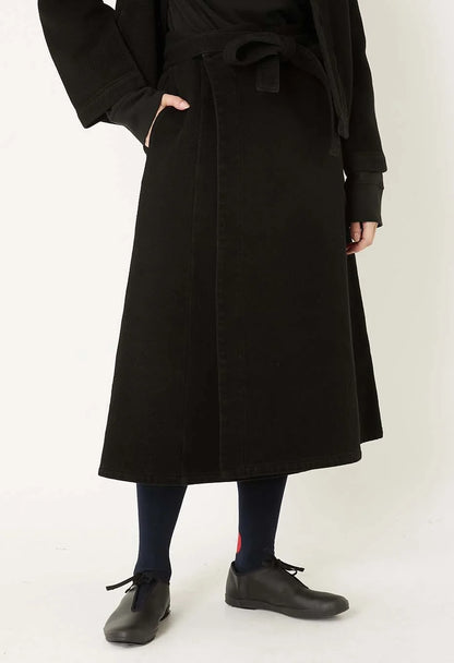 Blue Blue Japan Nijuori Sashiko Wrap Skirt - Black