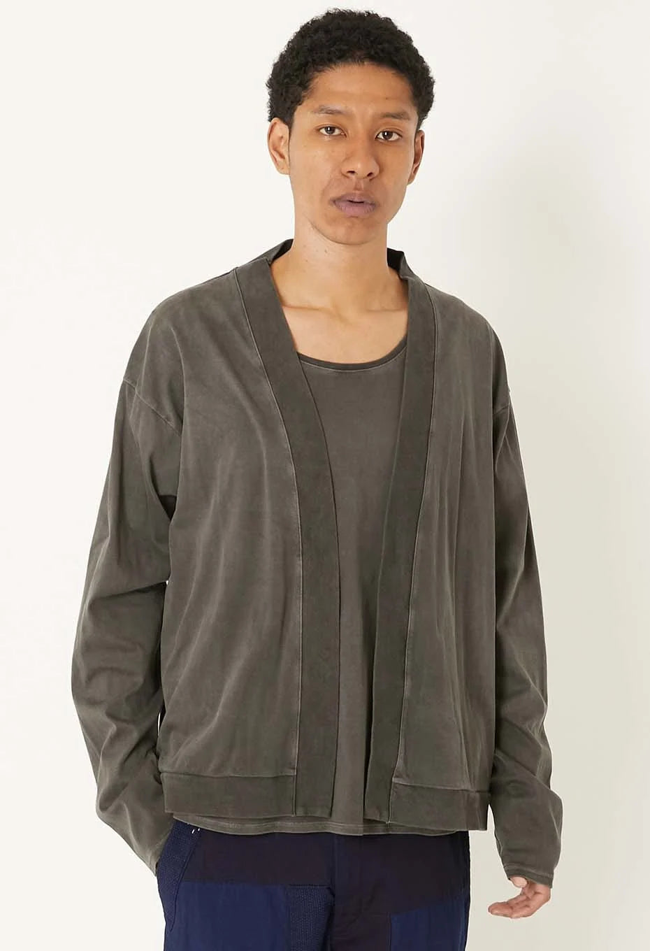Blue Blue Japan Unisex Knitted Airy Smooth Black Haori Cardigan