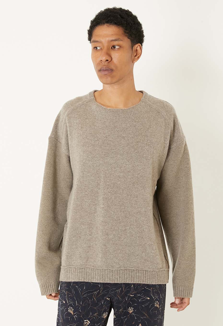 Blue Blue Japan Unisex Knitted Yak Cashmere Mixed Crewneck Pullover - Oatmeal