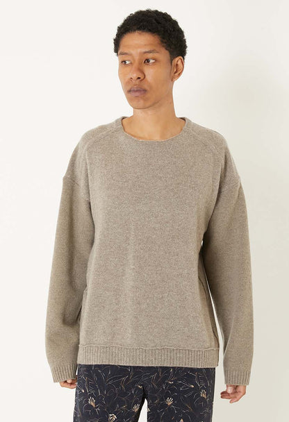 Blue Blue Japan Unisex Knitted Yak Cashmere Mixed Crewneck Pullover - Oatmeal