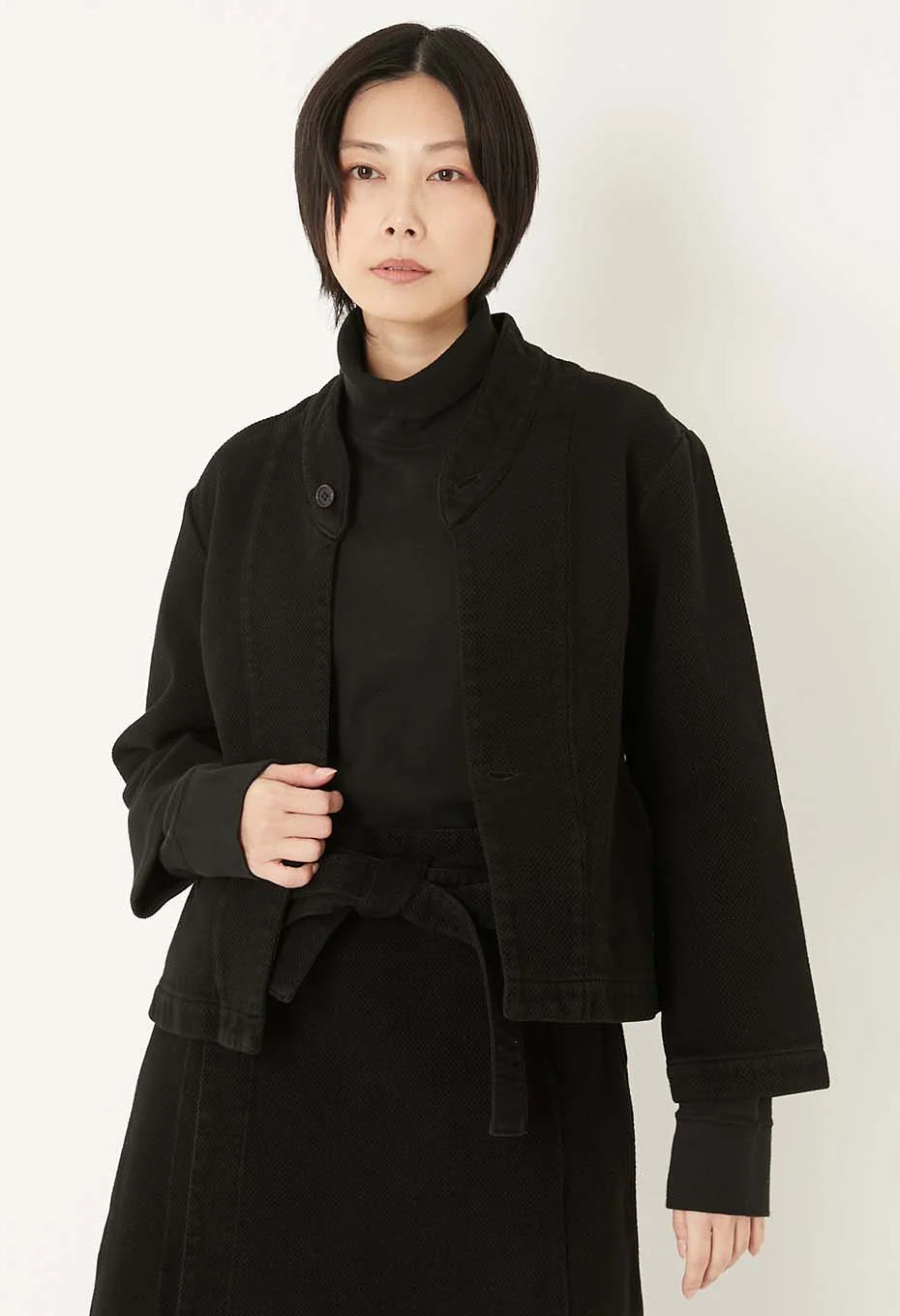 Blue Blue Japan Women's Nijuori Sashiko Haori Jacket - Black