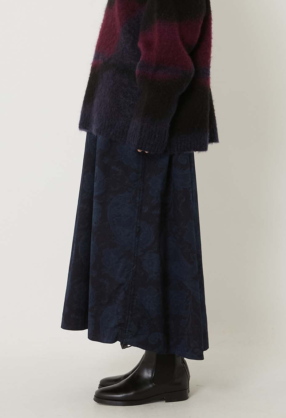 Blue Blue Japan Indigo Nylon/Satin Tsujigahana Gathered Skirt