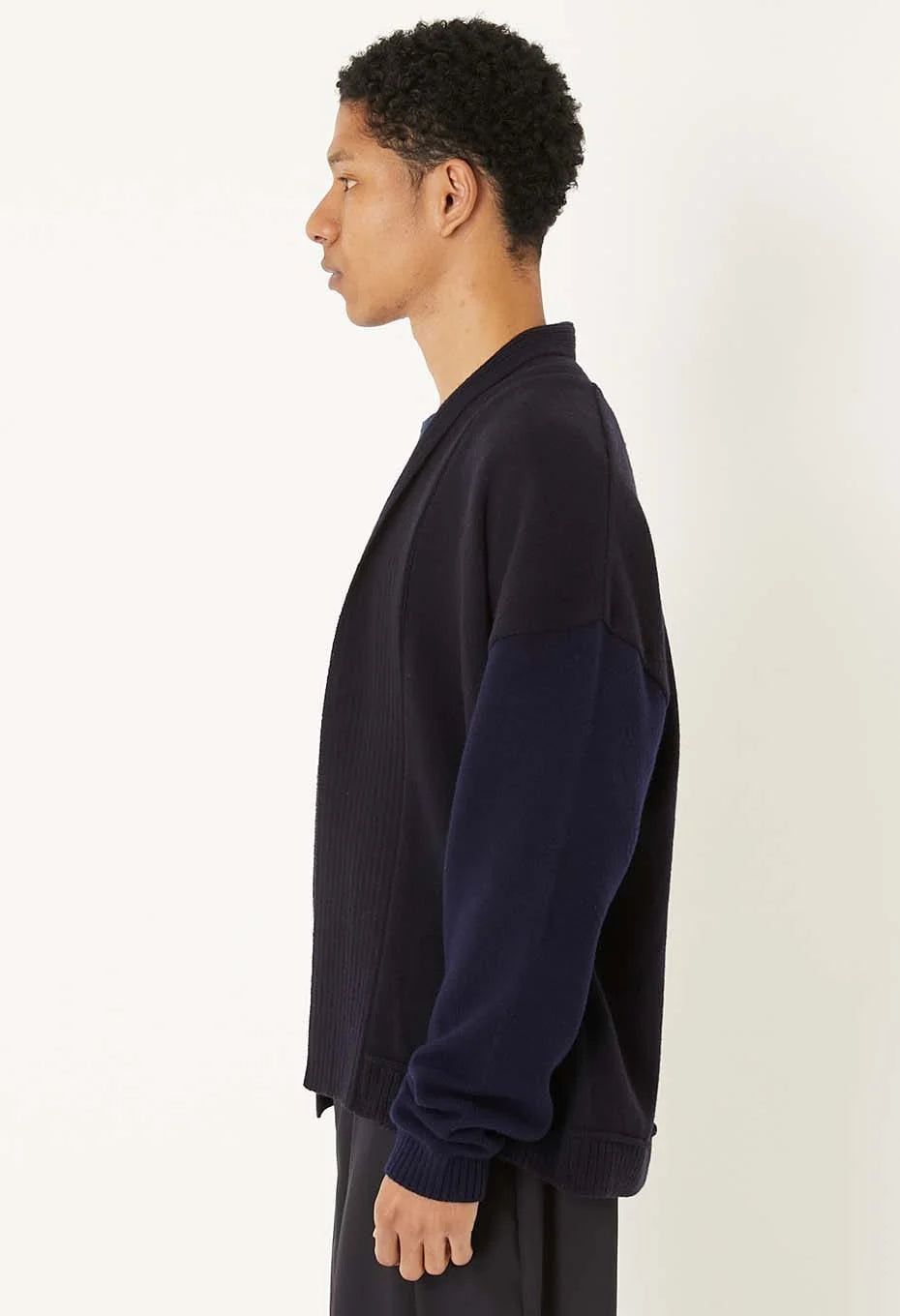 Blue Blue Japan Unisex Knitted Yak Cashmere Mixed Haori Cardigan - Dark Navy