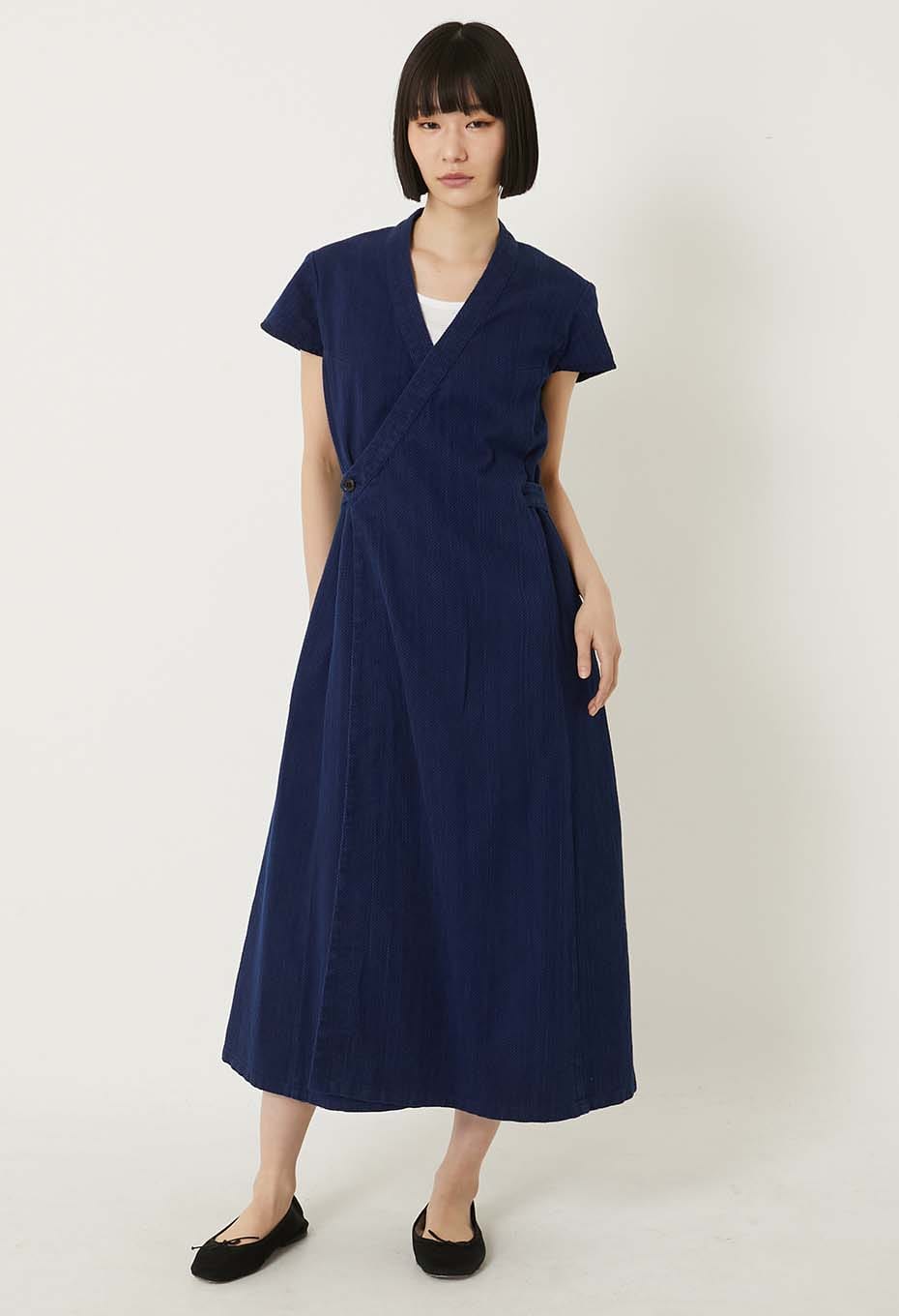 Blue Blue Japan Woven Kasezome Sashiko Wrap Dress