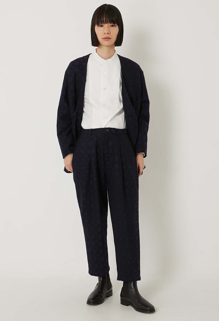 Blue Blue Japan Woman's Shippo Jacquard Tuck Pants