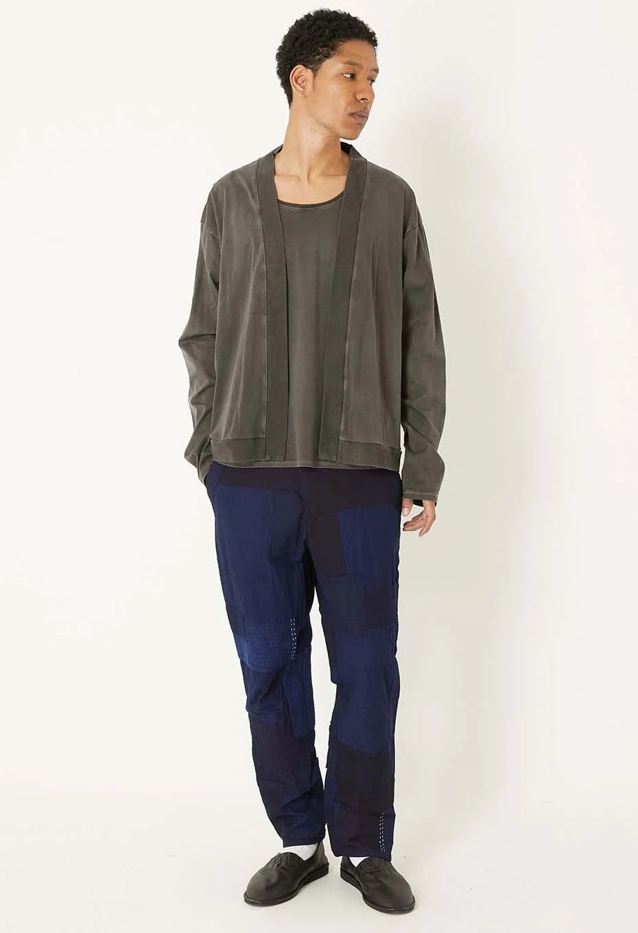 Blue Blue Japan Unisex Knitted Airy Smooth Black Haori Cardigan