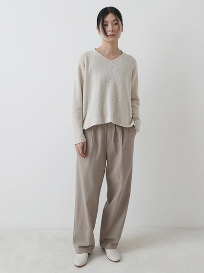 evam eva Wool/Silk V-neck Pullover - Ivory