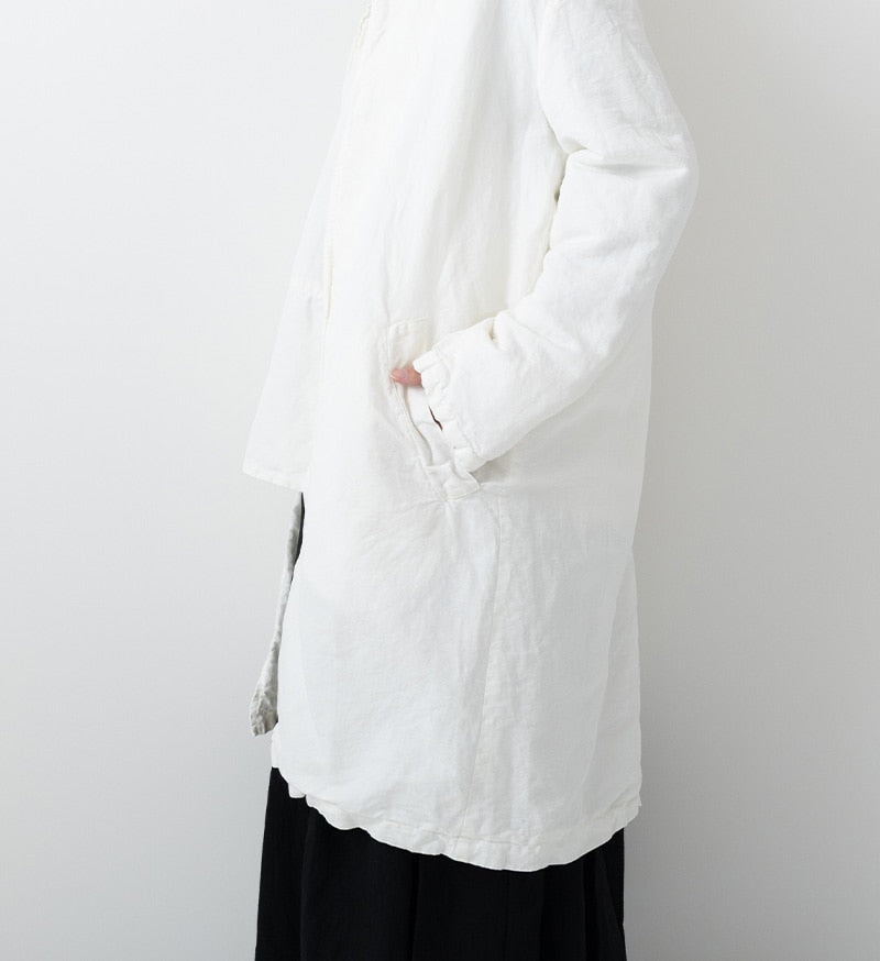 [40% off] Veritecoeur Buttonless Cotton Linen Coat - Hakua