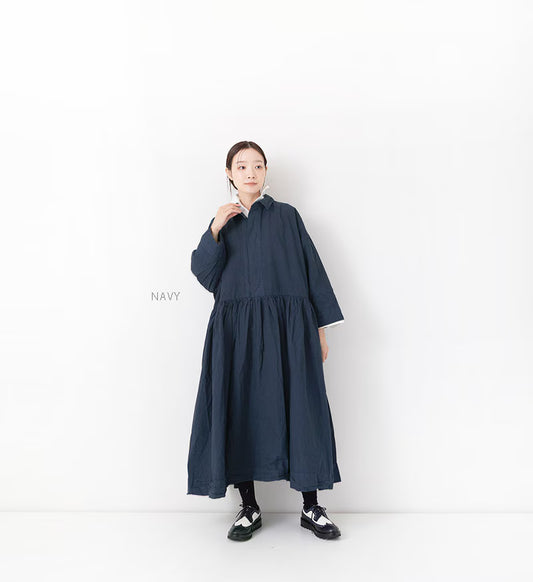 Veritecoeur LTD-190 Hidden Placket Gathered dress - Navy