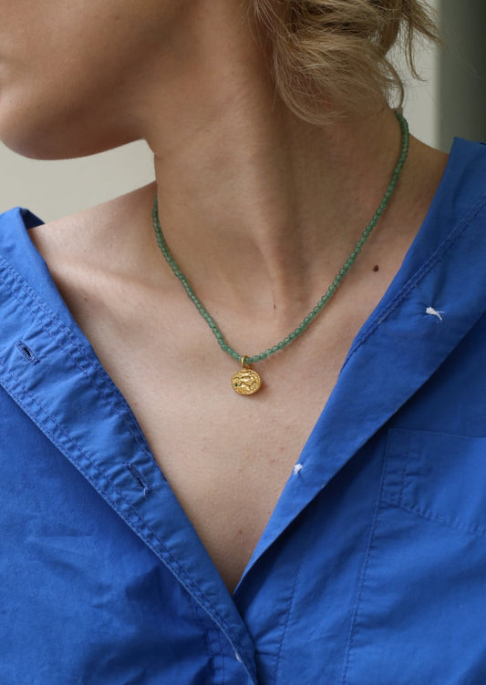 HERMINA ATHENS - Aventurine Necklace with Hercules Charm