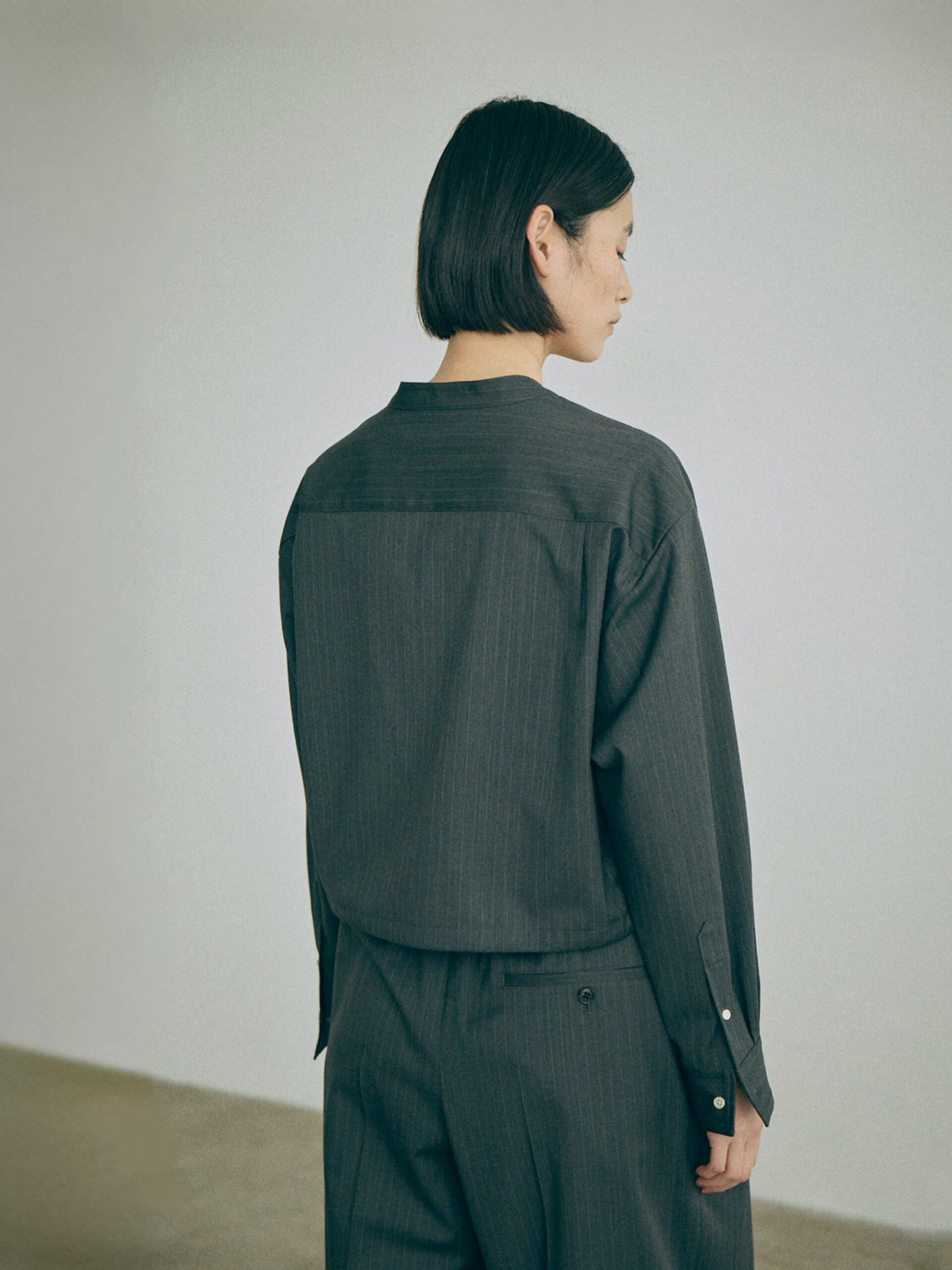 Nicholson & Nicholson Lucy Stretched Wool Blouse - Charcoal Stripe