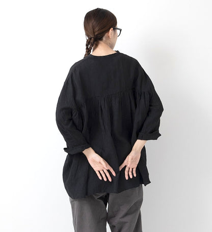 Veritecoeur Linen Gathered Blouse - Black (ST-167L)