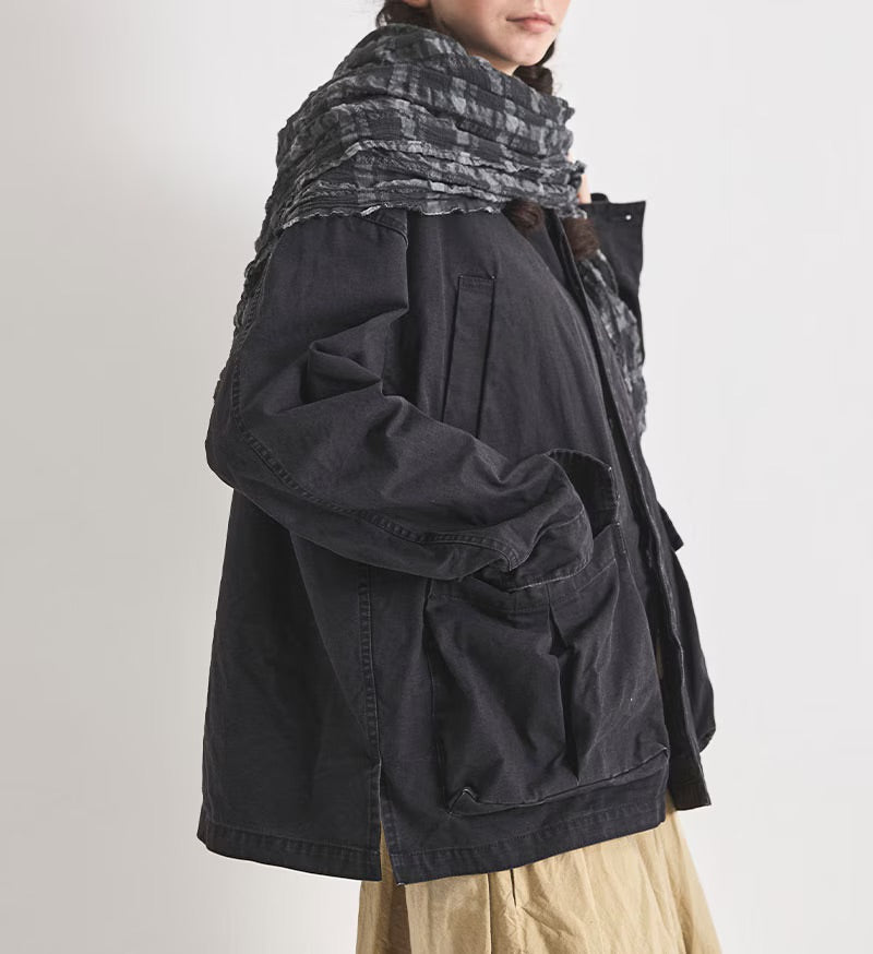 Veritecoeur Garment-dyed Work Jacket - Black