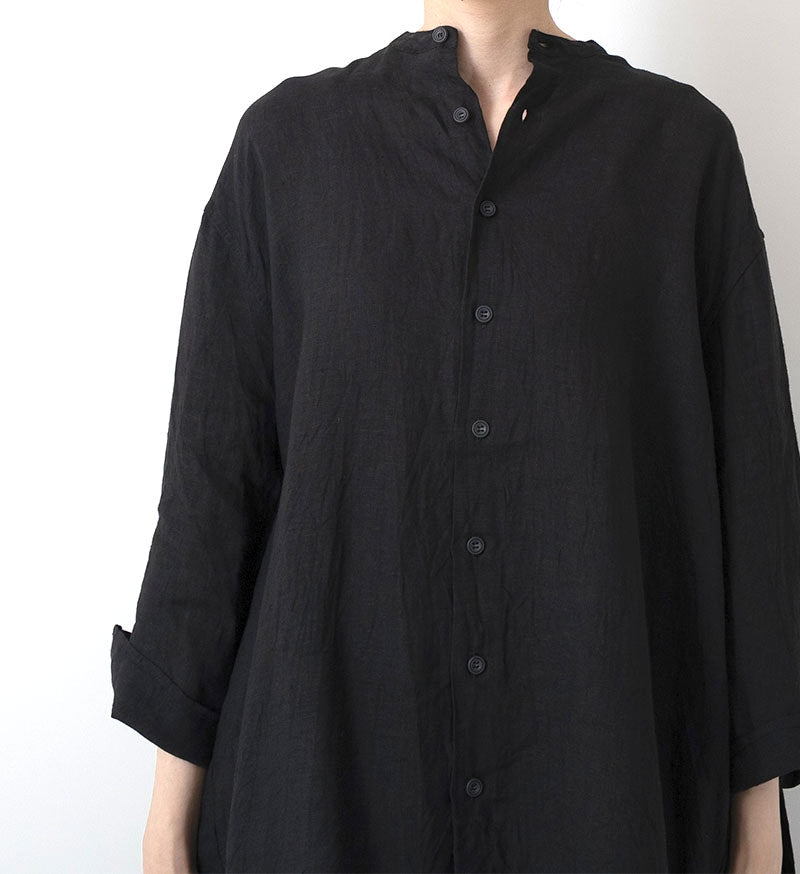 Veritecoeur Linen Gathered Blouse - Black (ST-167L)