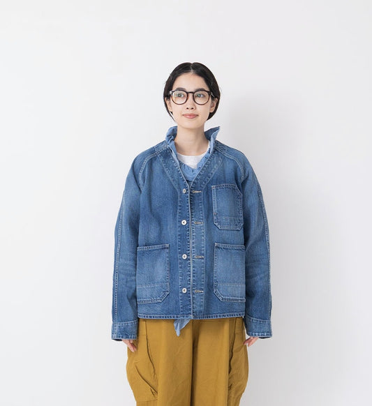 Veritecoeur Denim Collarless Jacket - Bleach