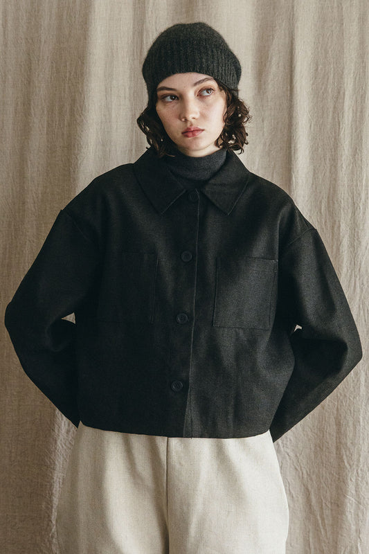 Fog Linen Work Wool/Linen Lilija Short Jacket - Black