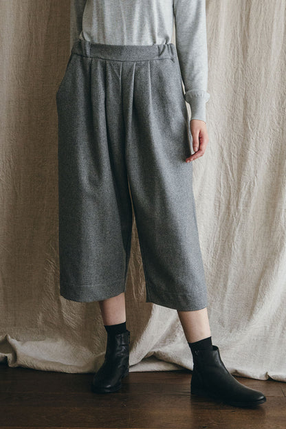 Fog Linen Jasmina Wool Tuck Pants -Grey Check