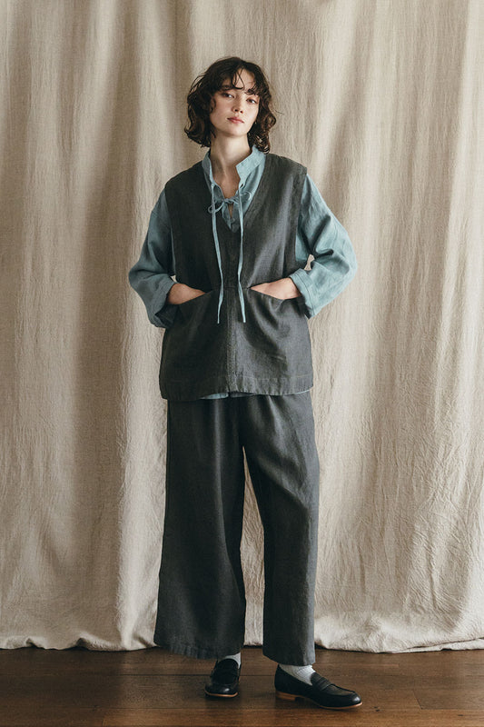 Fog Linen Work Alnis Wide Pants - Gris Blue