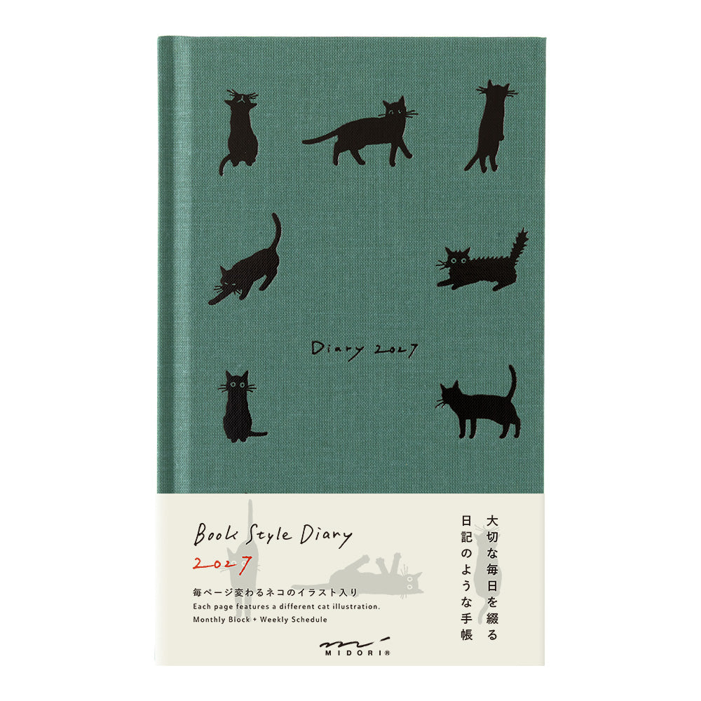 Midori 2027 B6 Book Style Diary - Green Cat