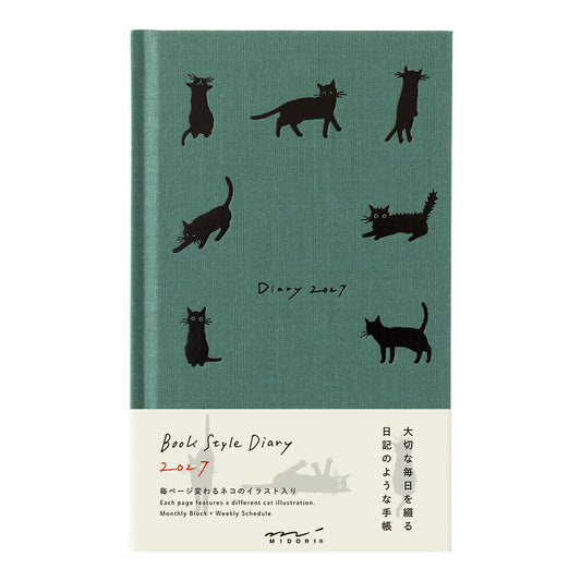 Midori 2027 B6 Book Style Diary - Green Cat