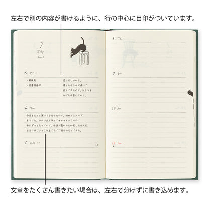 Midori 2027 B6 Book Style Diary - Green Cat