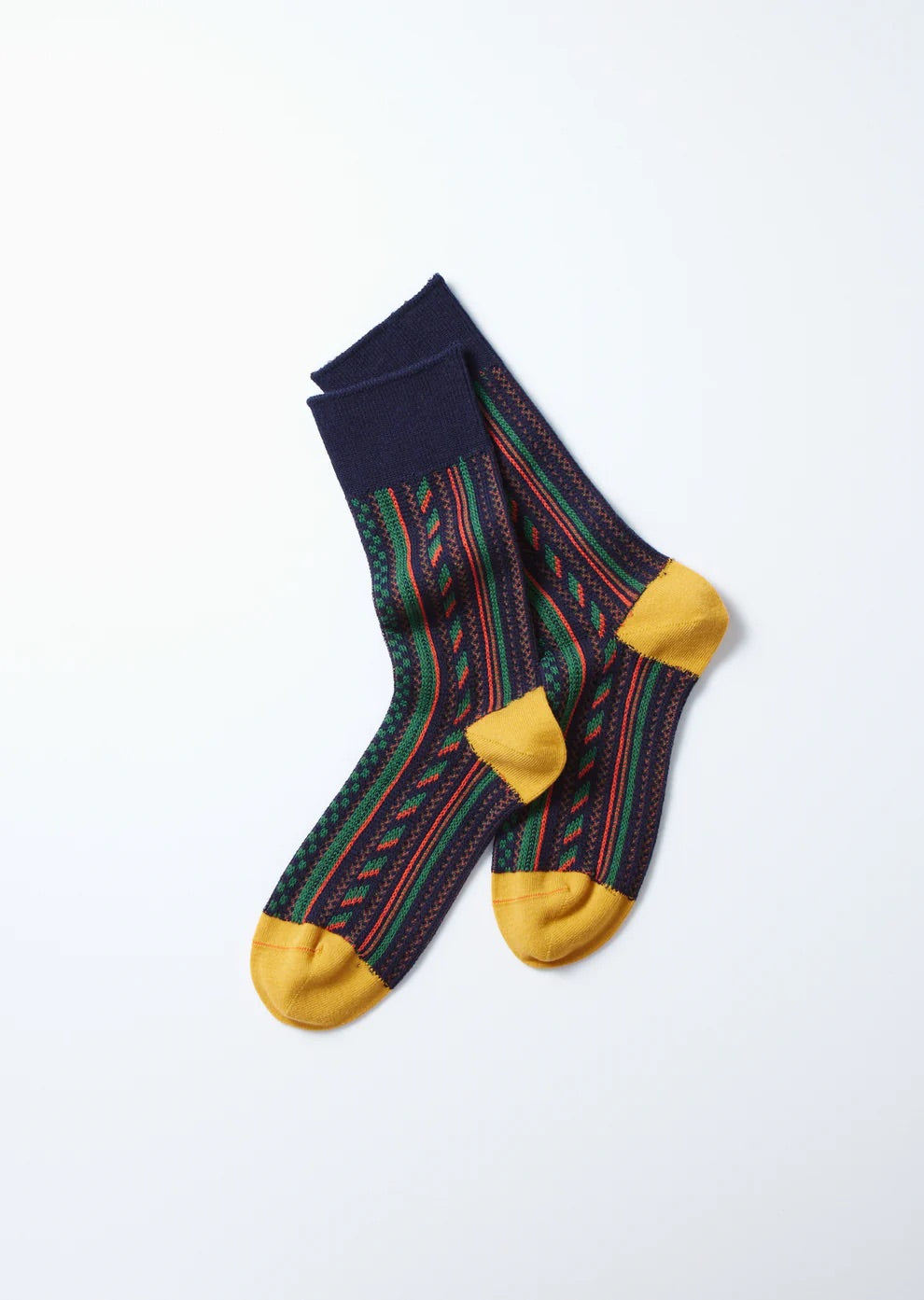 Rototo MULTI VERTICAL JACQUARD SOCKS (Dark Navy/Dark Yellow)