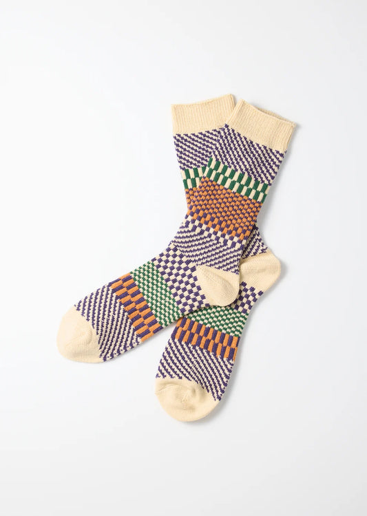 Rototo Check & Step Socks - Blueberry
