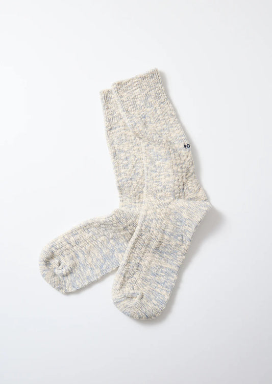 Rototo Organic Cotton Slub Crew Socks - Light Blue