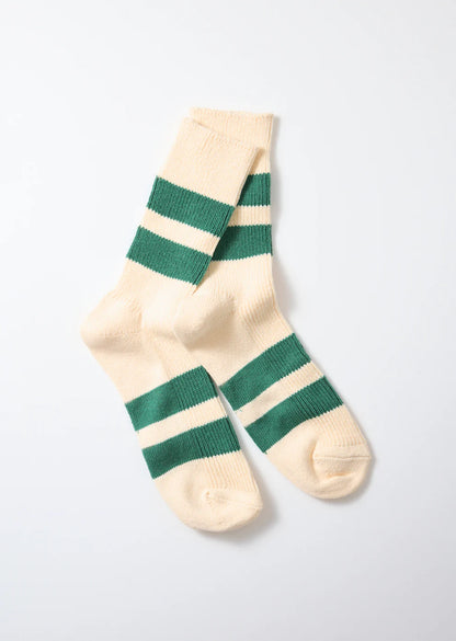 Rototo Recycled Cotton Stripe Socks - Ecru/Green