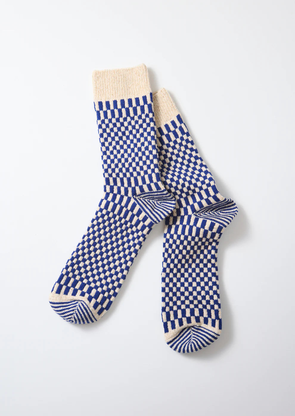 Rototo French Checkerboard Pattern Socks - Blue