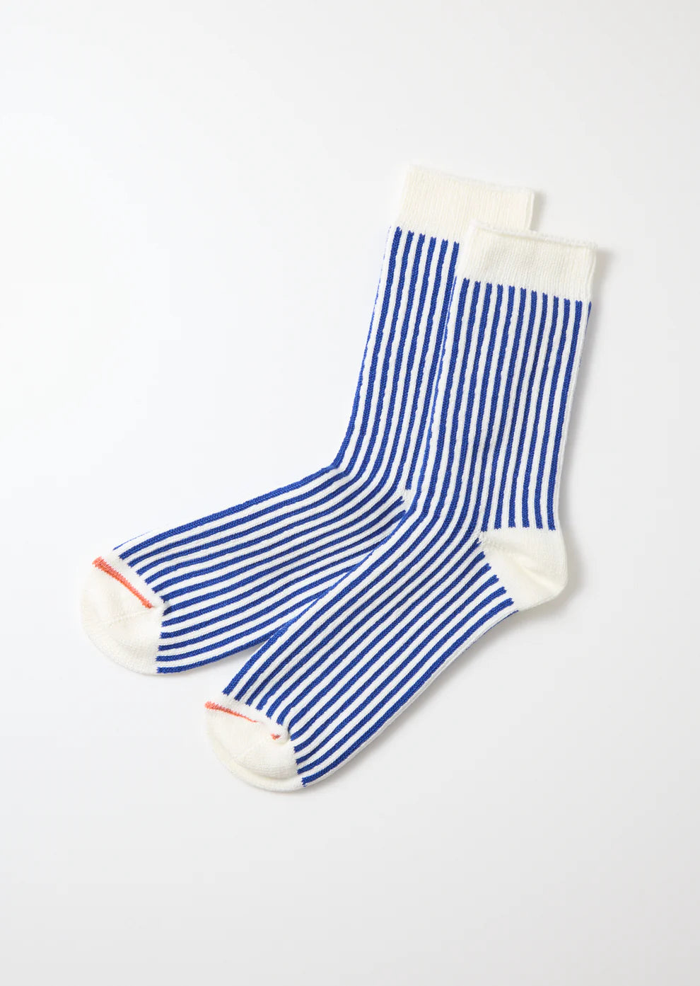 Rototo Vertical Stripe Socks - White/Royal Blue