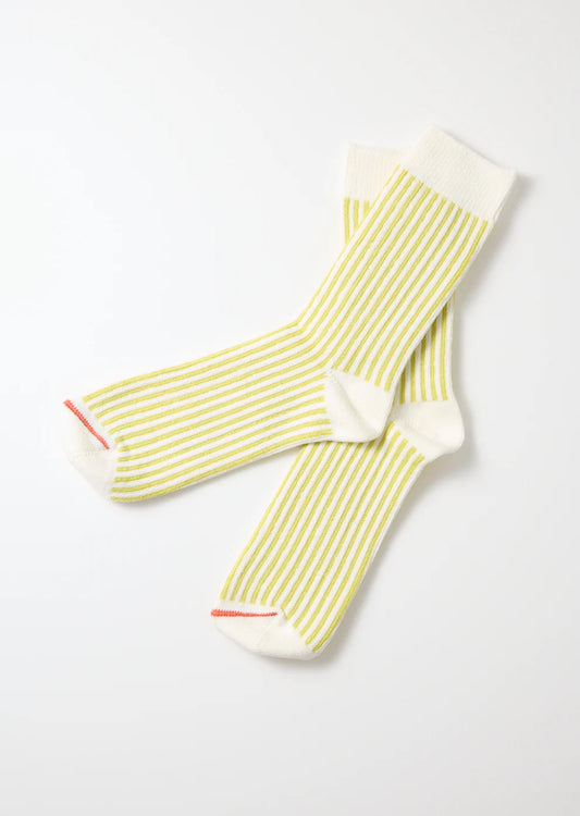 Rototo Vertical Stripe Socks - White/Lime