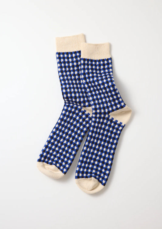 Rototo Gingham Check Socks - Blue/Black
