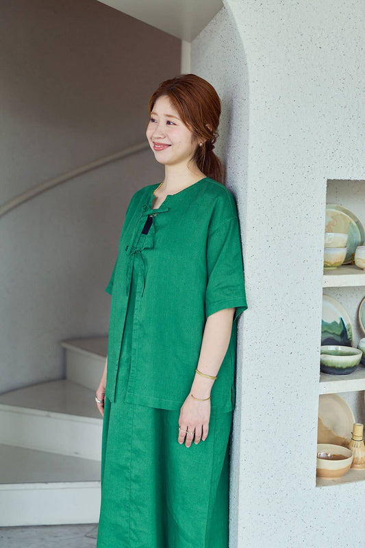 Fog Linen Work Anne Top Vert Ecossais