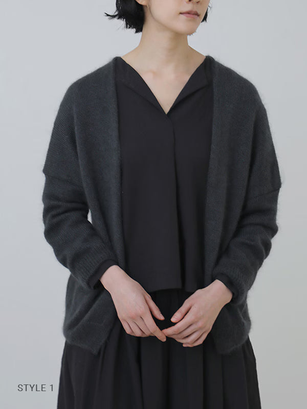 evam eva Silk/Mohair Wool Cardigan - Stone Gray
