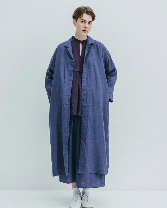 Fog Linen Work Hazel Coat - Blue Fume