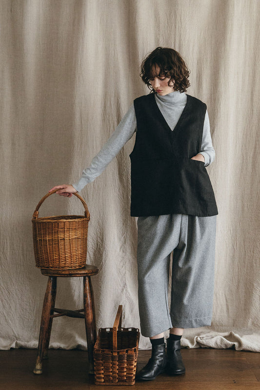 Fog Linen Jasmina Wool Tuck Pants -Grey Check
