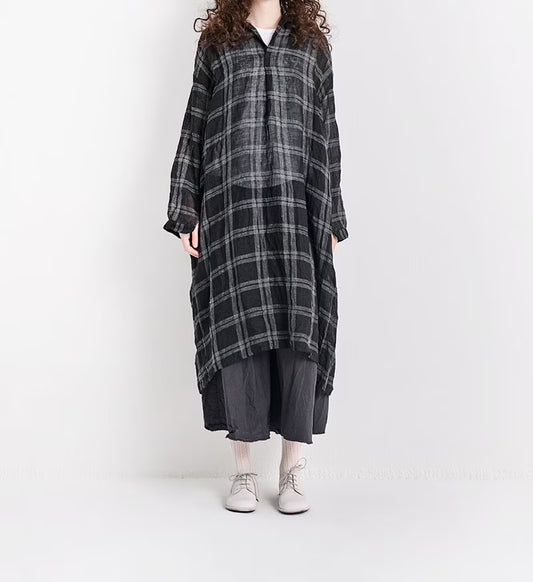 Veritecoeur Linen Check Skipper Dress - Grey x Black (One size fits all)