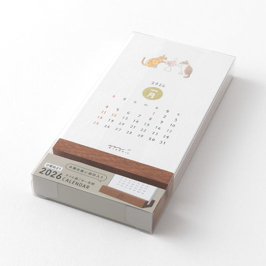 Midori 2026 Wooden Stand Calendar - Cat