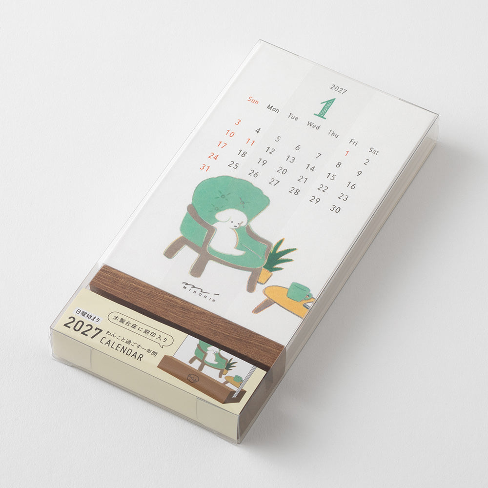 Midori 2027 Wooden Stand Calendar - Dog