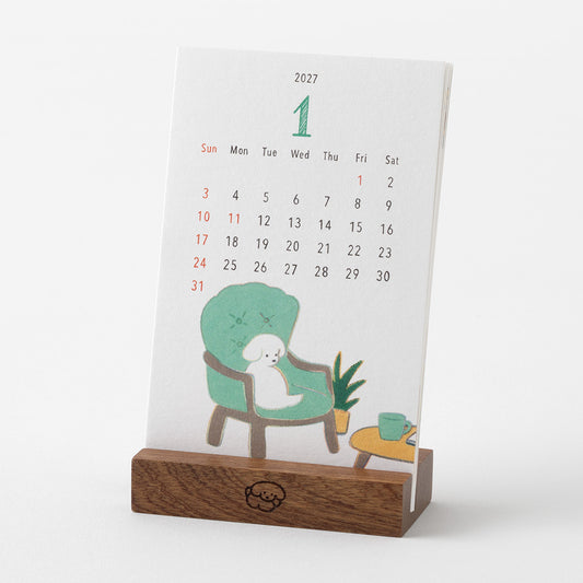 Midori 2027 Wooden Stand Calendar - Dog