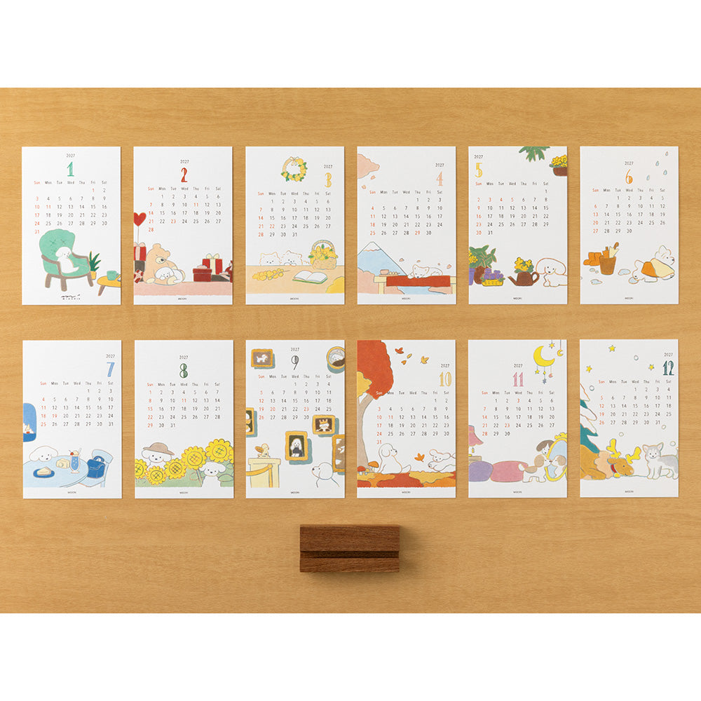 Midori 2027 Wooden Stand Calendar - Dog