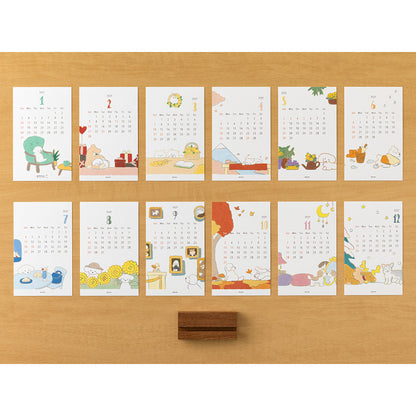 Midori 2027 Wooden Stand Calendar - Dog