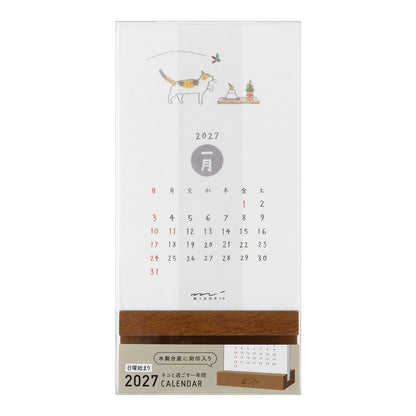 Midori 2027 Wooden Stand Calendar - Cat