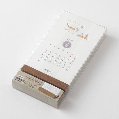 Midori 2027 Wooden Stand Calendar - Cat
